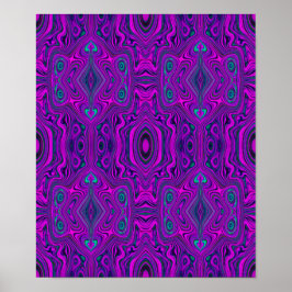 Trippy Retro Magenta en Black Abstract Pattern Poster