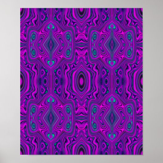 Trippy Retro Magenta en Black Abstract Pattern Poster (Voorkant)