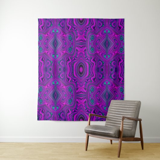 Trippy Retro Magenta en Black Abstract Pattern Wandkleed (In situ)