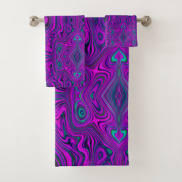 Trippy Retro Magenta en Zwarte Abstract Patroon Bad Handdoek