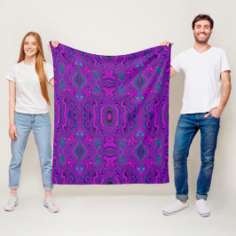 Trippy Retro Magenta en Zwarte Abstract Patroon Fleece Deken