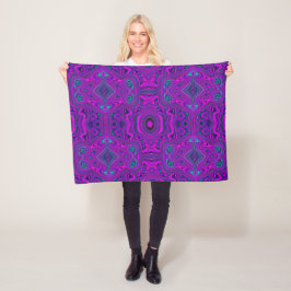 Trippy Retro Magenta en Zwarte Abstract Patroon Fleece Deken
