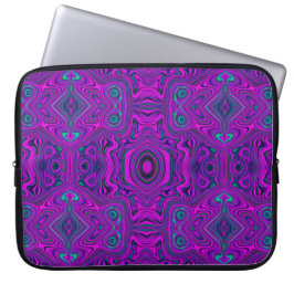 Trippy Retro Magenta en Zwarte Abstract Patroon Laptop Sleeve