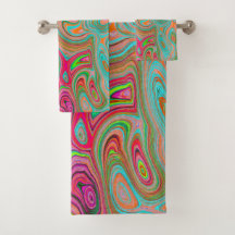 Trippy Retro Oranje en Aqua Groovy Abstracte Art