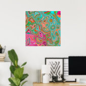 Trippy Retro Oranje en Aqua Groovy Abstracte Art Poster (Thuiskantoor)