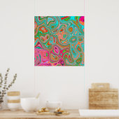 Trippy Retro Oranje en Aqua Groovy Abstracte Art Poster (Keuken)