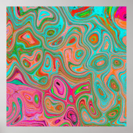 Trippy Retro Oranje en Aqua Groovy Abstracte Art Poster