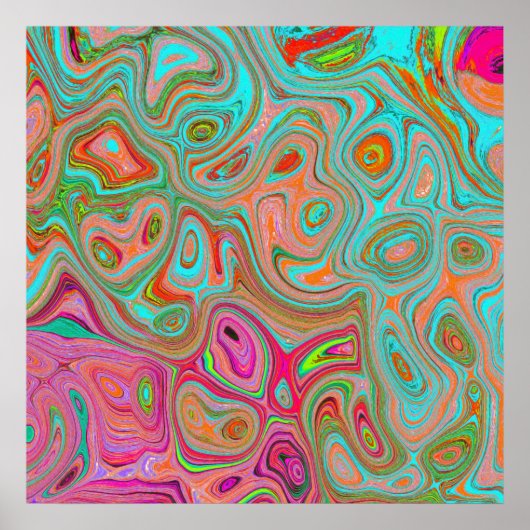 Trippy Retro Oranje en Aqua Groovy Abstracte Art Poster (Voorkant)