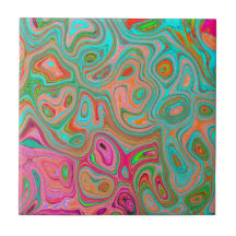 Trippy Retro Oranje en Aqua Groovy Abstracte Art