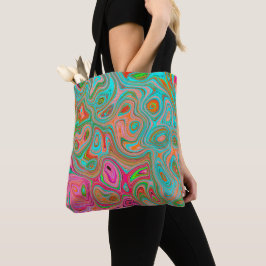 Trippy Retro Oranje en Aqua Groovy Abstracte Art Tote Bag