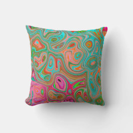 Trippy Retro Oranje en Aqua Groovy Abstracte Kunst Kussen