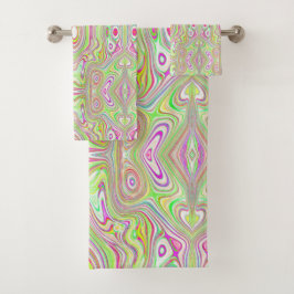 Trippy Retro Pink en Lime Green Abstract Pattern Bad Handdoek