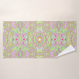 Trippy Retro Pink en Lime Green Abstract Pattern Bad Handdoek
