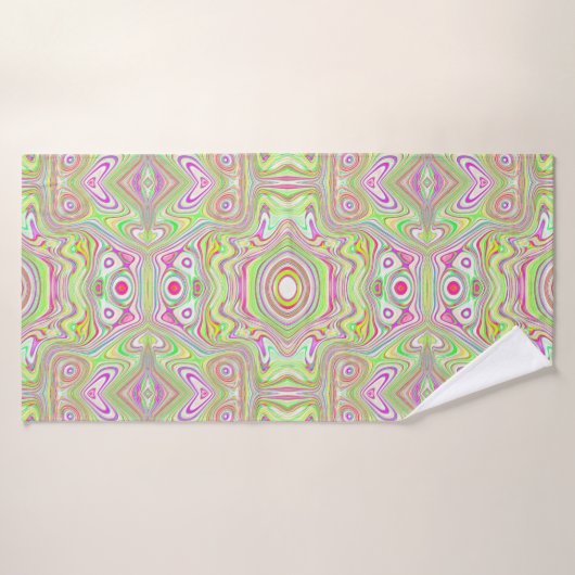Trippy Retro Pink en Lime Green Abstract Pattern Bad Handdoek (Badhanddoek)