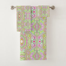 Trippy Retro Pink en Lime Green Abstract Pattern Bad Handdoek