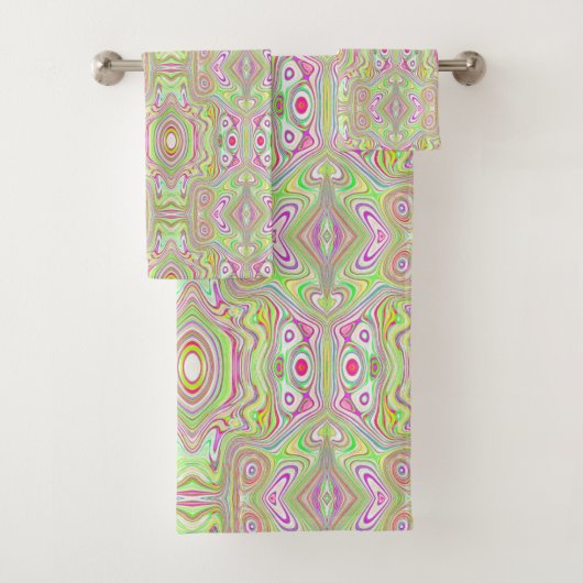 Trippy Retro Pink en Lime Green Abstract Pattern Bad Handdoek (Insitu)