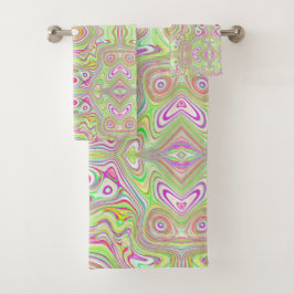 Trippy Retro Pink en Lime Green Abstract Pattern Bad Handdoek