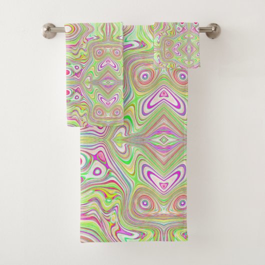 Trippy Retro Pink en Lime Green Abstract Pattern Bad Handdoek (Insitu)
