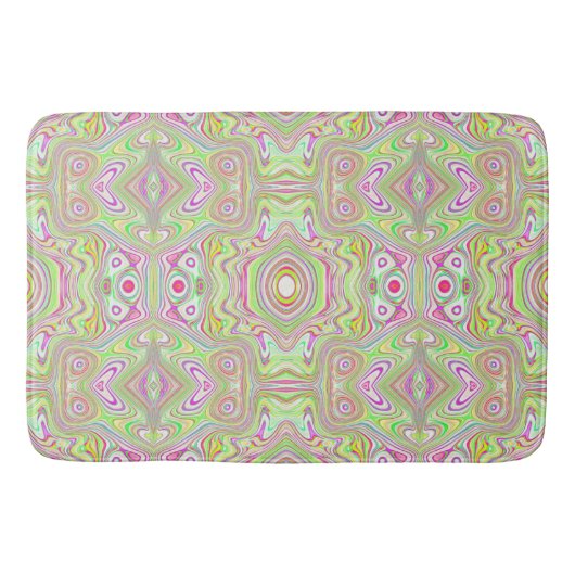 Trippy Retro Pink en Lime Green Abstract Pattern Badmat (Voorkant)