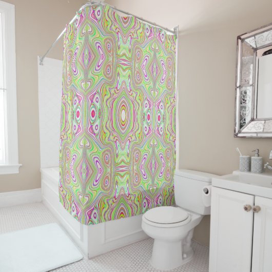 Trippy Retro Pink en Lime Green Abstract Pattern Douchegordijn (In situ)