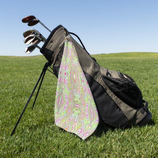 Trippy Retro Pink en Lime Green Abstract Pattern Golfhanddoek (Groen)
