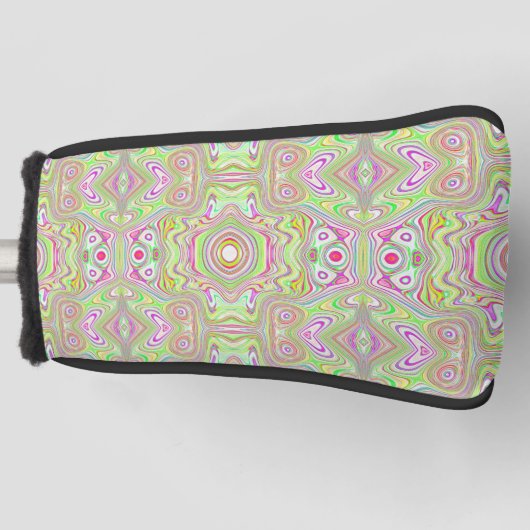 Trippy Retro Pink en Lime Green Abstract Pattern Golfheadcover (Voorkant)