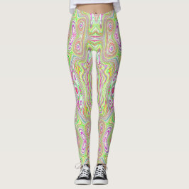 Trippy Retro Pink en Lime Green Abstract Pattern Leggings
