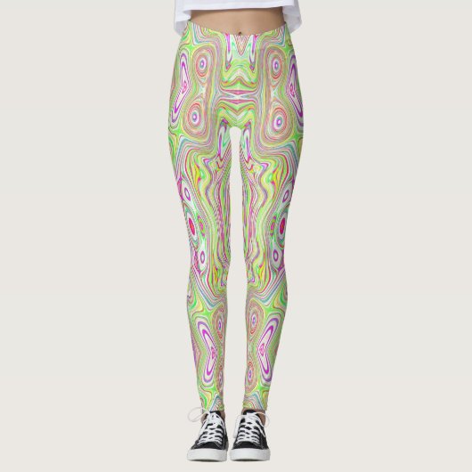 Trippy Retro Pink en Lime Green Abstract Pattern Leggings (Voorkant)