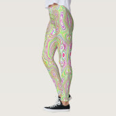 Trippy Retro Pink en Lime Green Abstract Pattern Leggings (Links)