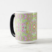 Trippy Retro Pink en Lime Green Abstract Pattern Magische Mok (Voorkant links)