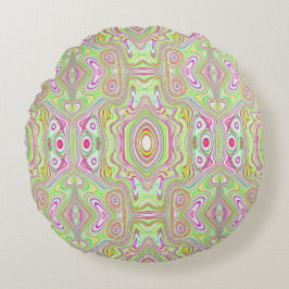 Trippy Retro Pink en Lime Green Abstract Pattern Rond Kussen