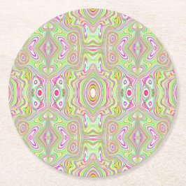 Trippy Retro Pink en Lime Green Abstract Pattern Ronde Kartonnen Onderzetter