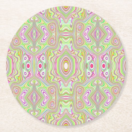 Trippy Retro Pink en Lime Green Abstract Pattern Ronde Kartonnen Onderzetter (Voorkant)