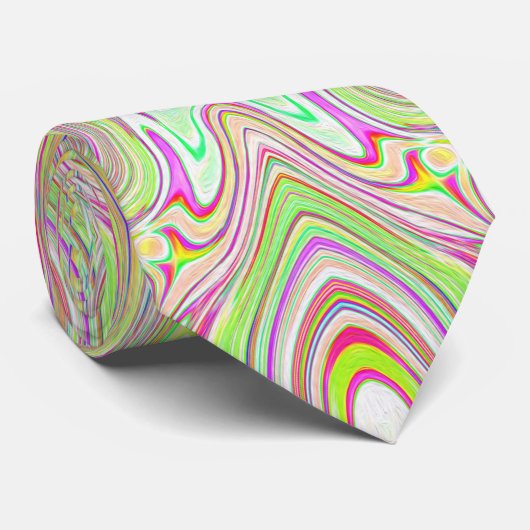 Trippy Retro Pink en Lime Green Abstract Pattern Stropdas (Opgerold)