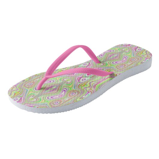 Trippy Retro Pink en Lime Green Abstract Pattern Teenslippers (Schuin)