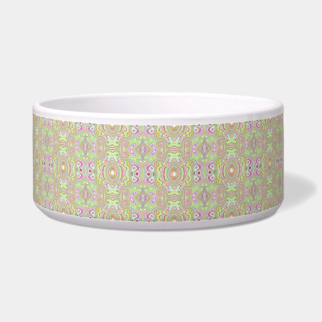 Trippy Retro Pink en Lime Green Abstract Pattern Voerbakje (Rechts)