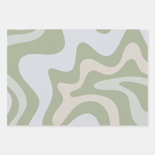 Trippy Retro Sage Green Swirls Abstract Patroon Inpakpapier Vel (Voorkant 3)