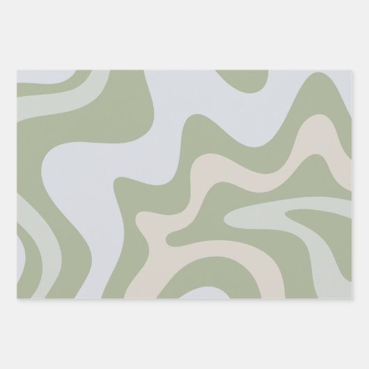 Trippy Retro Sage Green Swirls Abstract Patroon Inpakpapier Vel (Voorkant)