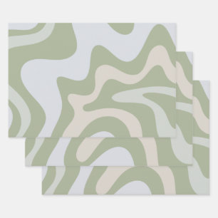 Trippy Retro Sage Green Swirls Abstract Patroon Inpakpapier Vel