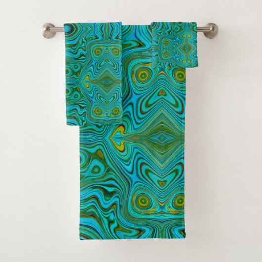 Trippy Retro Turquoise Chartreuse Abstract Patroon Bad Handdoek (Insitu)