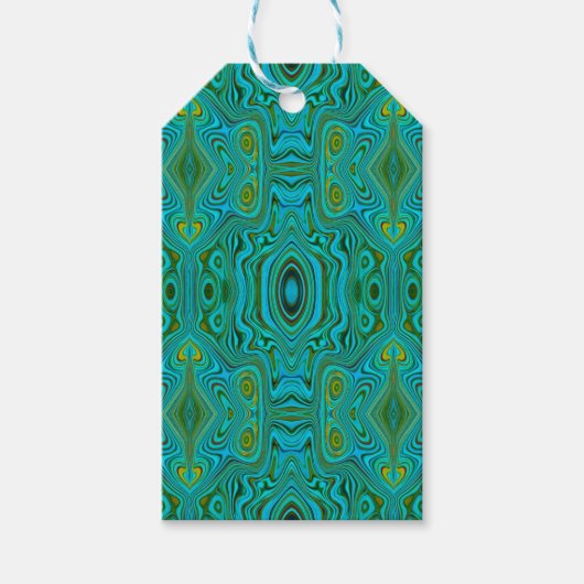 Trippy Retro Turquoise Chartreuse Abstract Patroon Cadeaulabel (Voorkant)