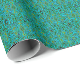 Trippy Retro Turquoise Chartreuse Abstract Patroon Cadeaupapier