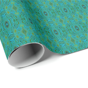 Trippy Retro Turquoise Chartreuse Abstract Patroon Cadeaupapier