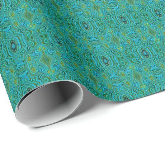 Trippy Retro Turquoise Chartreuse Abstract Patroon Cadeaupapier (Rol Hoek)