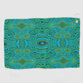 Trippy Retro Turquoise Chartreuse Abstract Patroon Golfhanddoek (Horizontaal)