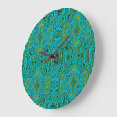 Trippy Retro Turquoise Chartreuse Abstract Patroon Grote Klok (Hoek)