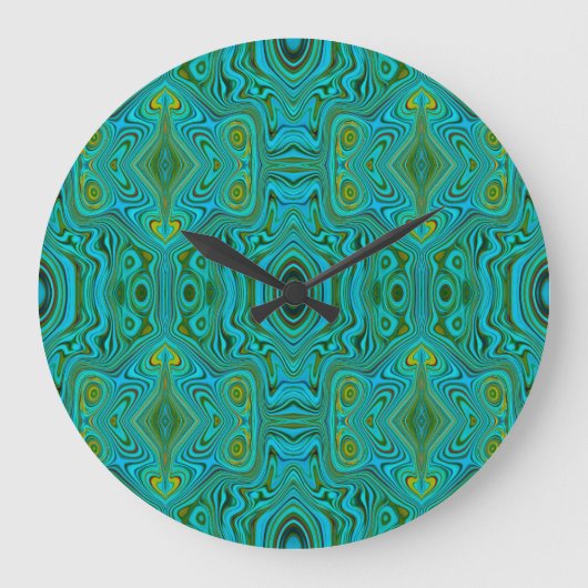 Trippy Retro Turquoise Chartreuse Abstract Patroon Grote Klok (Voorkant)