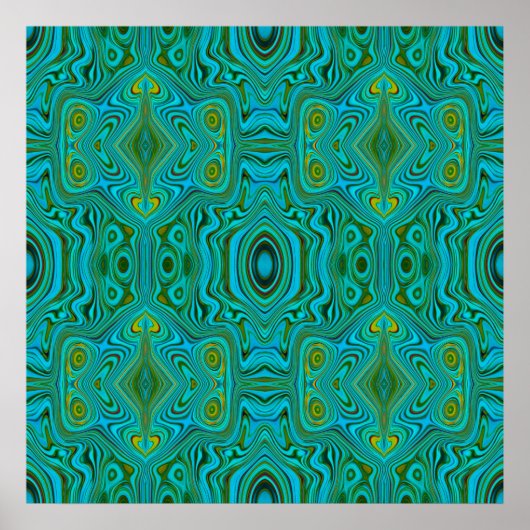 Trippy Retro Turquoise Chartreuse Abstract Patroon Poster (Voorkant)
