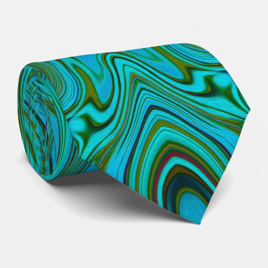 Trippy Retro Turquoise Chartreuse Abstract Patroon Stropdas (Opgerold)