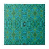 Trippy Retro Turquoise Chartreuse Abstract Patroon Tegeltje (Voorkant)